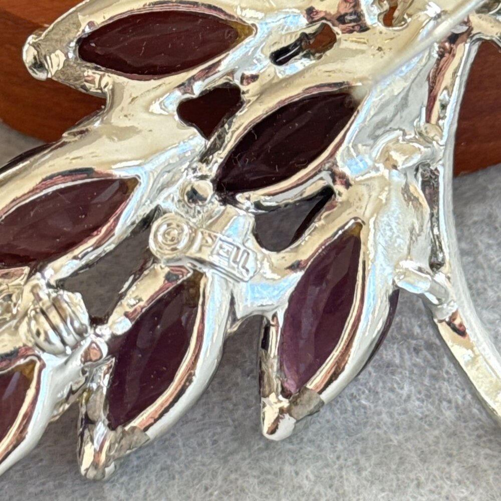 Pell Brooch Purple Marquise Stones Silver Tone Pink Rhinestones Floral Open Back - Picture 5 of 7